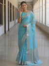 Banarasee Handwoven Silk Cotton Silk Saree Zari Buti & Border-Light Blue