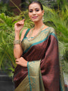 Banarasee Kora Muslin Saree With Tanchoi Design & Skirt Border-Brown