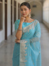 Banarasee Handwoven Silk Cotton Silk Saree Zari Buti & Border-Light Blue