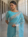 Banarasee Handwoven Silk Cotton Silk Saree Zari Buti & Border-Light Blue