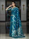 Banarasee Handloom Pure Chiniya Silk Saree With Zari Work-Turquoise Blue