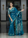 Banarasee Handloom Pure Chiniya Silk Saree With Zari Work-Turquoise Blue