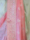Banarasee Handloom Semi Silk Saree With Meena Design & Contrast Blouse-Light Green & Peach