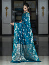 Banarasee Handloom Pure Chiniya Silk Saree With Zari Work-Turquoise Blue