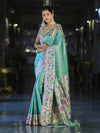 Banarasee Handloom Mashru Silk Saree With Buti Design Meenadar Border & Pallu-Aqua Green