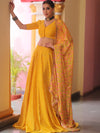 Banarasee Chanderi Silk Lehenga & Blouse With Crepe Silk Dupatta-Yellow
