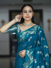 Banarasee Handloom Pure Chiniya Silk Saree With Zari Work-Turquoise Blue