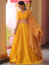 Banarasee Chanderi Silk Lehenga & Blouse With Crepe Silk Dupatta-Yellow