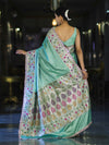 Banarasee Handloom Mashru Silk Saree With Buti Design Meenadar Border & Pallu-Aqua Green