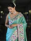 Banarasee Handloom Mashru Silk Saree With Buti Design Meenadar Border & Pallu-Aqua Green