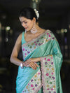 Banarasee Handloom Mashru Silk Saree With Buti Design Meenadar Border & Pallu-Aqua Green