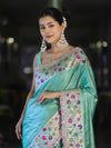 Banarasee Handloom Mashru Silk Saree With Buti Design Meenadar Border & Pallu-Aqua Green