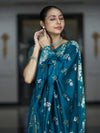 Banarasee Handloom Pure Chiniya Silk Saree With Zari Work-Turquoise Blue