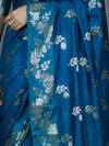 Banarasee Handloom Pure Chiniya Silk Saree With Zari Work-Turquoise Blue