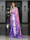 Banarasee Handwoven Dual Color Semi-Chiffon Saree With Zari Work-Lavender & Pink