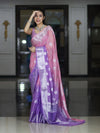 Banarasee Handwoven Dual Color Semi-Chiffon Saree With Zari Work-Lavender & Pink