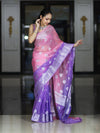 Banarasee Handwoven Dual Color Semi-Chiffon Saree With Zari Work-Lavender & Pink