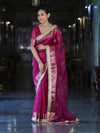 Banarasee Handwoven Tissue Saree With Swarovski Work Zari Border & Lace-Magenta