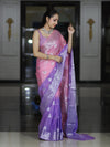 Banarasee Handwoven Dual Color Semi-Chiffon Saree With Zari Work-Lavender & Pink