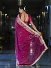 Banarasee Handwoven Tissue Saree With Swarovski Work Zari Border & Lace-Magenta