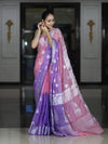 Banarasee Handwoven Dual Color Semi-Chiffon Saree With Zari Work-Lavender & Pink