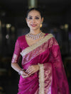 Banarasee Handwoven Tissue Saree With Swarovski Work Zari Border & Lace-Magenta