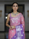 Banarasee Handwoven Dual Color Semi-Chiffon Saree With Zari Work-Lavender & Pink