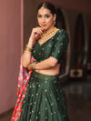 Banarasee Chanderi Silk Lehenga & Blouse With Crepe Silk Dupatta-Green