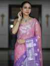 Banarasee Handwoven Dual Color Semi-Chiffon Saree With Zari Work-Lavender & Pink
