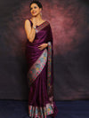Banarasee Handwoven Semi Silk Plain Saree With Broad Zari & Meena Border-Violet