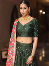 Banarasee Chanderi Silk Lehenga & Blouse With Crepe Silk Dupatta-Green