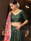 Banarasee Chanderi Silk Lehenga & Blouse With Crepe Silk Dupatta-Green