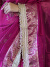 Banarasee Handwoven Tissue Saree With Swarovski Work Zari Border & Lace-Magenta