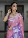Banarasee Handwoven Dual Color Semi-Chiffon Saree With Zari Work-Lavender & Pink