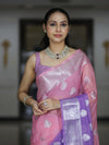 Banarasee Handwoven Dual Color Semi-Chiffon Saree With Zari Work-Lavender & Pink