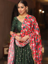 Banarasee Chanderi Silk Lehenga & Blouse With Crepe Silk Dupatta-Green