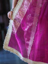 Banarasee Handwoven Tissue Saree With Swarovski Work Zari Border & Lace-Magenta