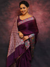 Banarasee Handwoven Semi Silk Plain Saree With Broad Zari & Meena Border-Violet