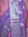 Banarasee Handwoven Dual Color Semi-Chiffon Saree With Zari Work-Lavender & Pink
