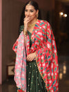 Banarasee Chanderi Silk Lehenga & Blouse With Crepe Silk Dupatta-Green