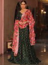 Banarasee Chanderi Silk Lehenga & Blouse With Crepe Silk Dupatta-Green