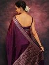 Banarasee Handwoven Semi Silk Plain Saree With Broad Zari & Meena Border-Violet