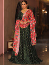 Banarasee Chanderi Silk Lehenga & Blouse With Crepe Silk Dupatta-Green