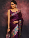 Banarasee Handwoven Semi Silk Plain Saree With Broad Zari & Meena Border-Violet