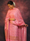 Banarasee Chanderi Cotton Zari & Meena Work Salwar Kameez Dupatta Set-Pink