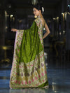 Banarasee Handloom Mashru Silk Saree With Buti Design Meenadar Border & Pallu-Green