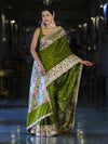 Banarasee Handloom Mashru Silk Saree With Buti Design Meenadar Border & Pallu-Green