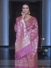 Banarasee Zari Work Semi Katan Salwar Kameez Fabric With Dupatta-Salmon Pink