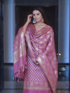 Banarasee Zari Work Semi Katan Salwar Kameez Fabric With Dupatta-Salmon Pink