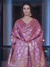 Banarasee Zari Work Semi Katan Salwar Kameez Fabric With Dupatta-Salmon Pink
